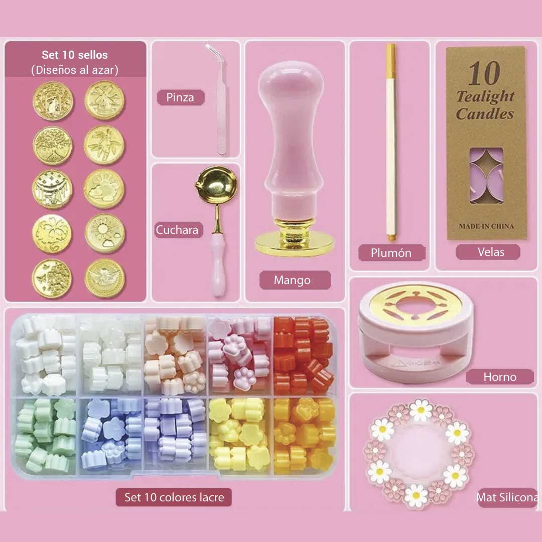 Pack completo de ceras y sellos Rosado