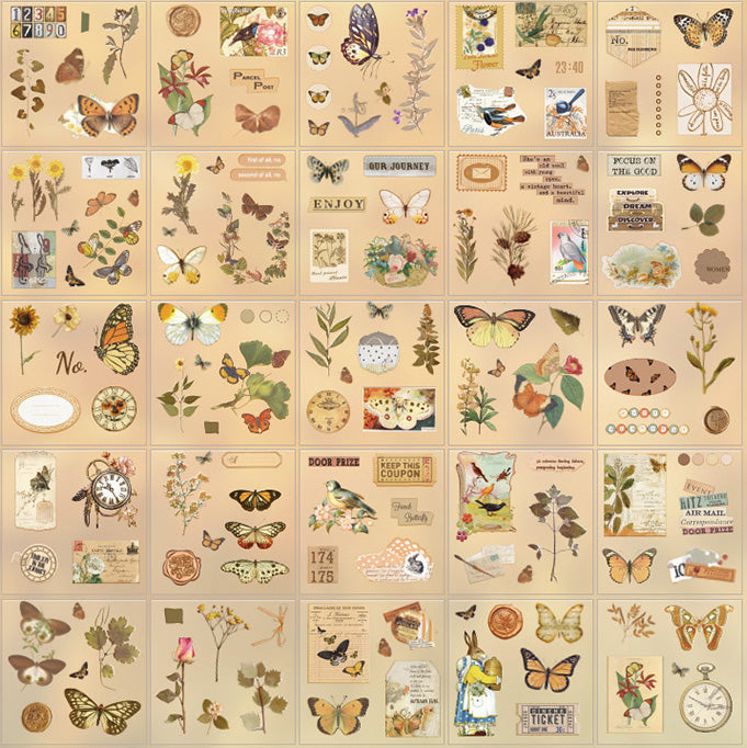 100 Laminas De Stickers Scrapbook Flores Mariposas Vintage