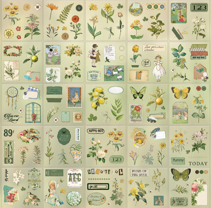 100 Laminas De Stickers Scrapbook Flores Mariposas Vintage