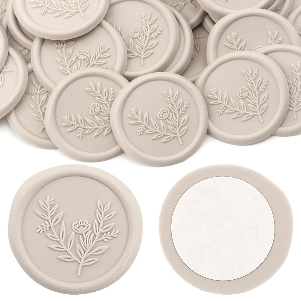 Sello de lacre beige botanico con autoadhesivo 25 unidades
