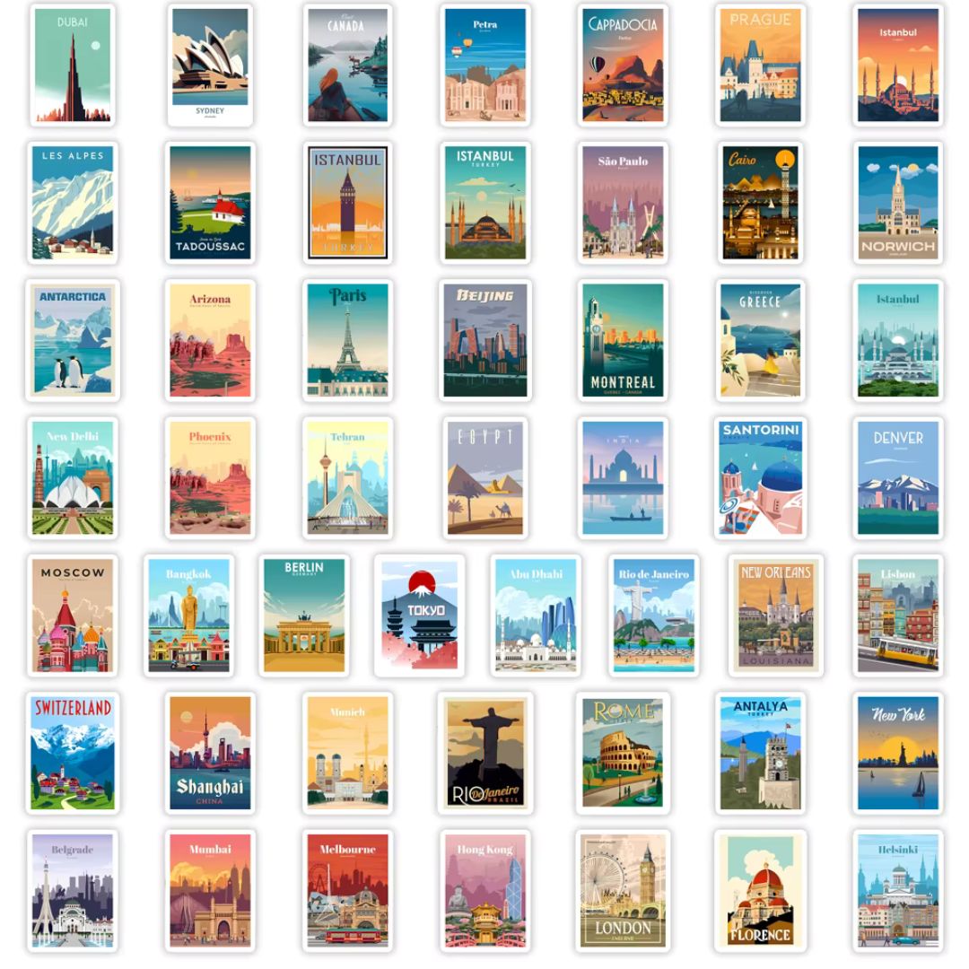 Stickers paises 50 piezas