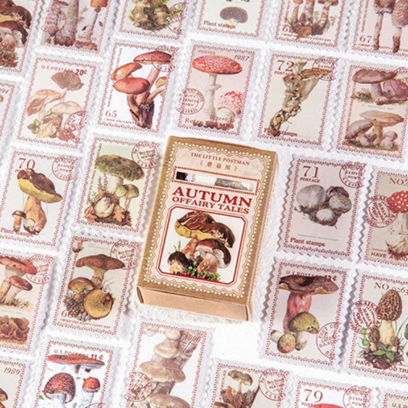 100 Stickers Estilo Estampillas Vintage Caja hongos