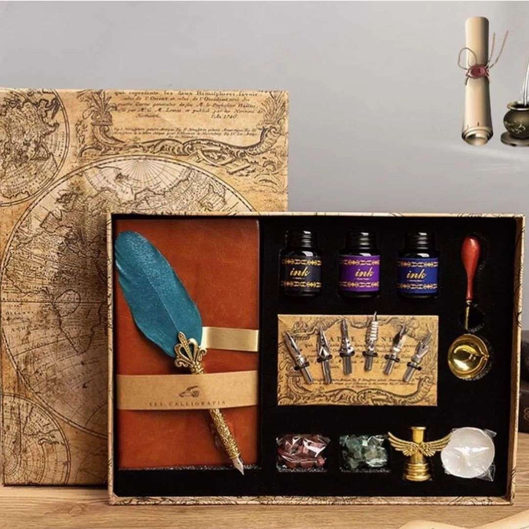 Set De Pluma Estilográfica Estilo Vintage Con Lacres Y Sello