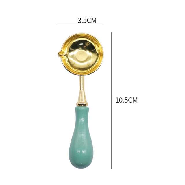 Cuchara Para Lacre Color Dorado Con Mango Madera Verde Agua