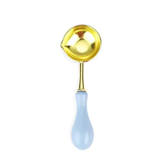 Cuchara Para Lacre Color Dorado Con Mango De Madera Celeste