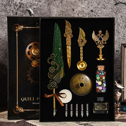 Kit de pluma y sellos estilo vintage verde