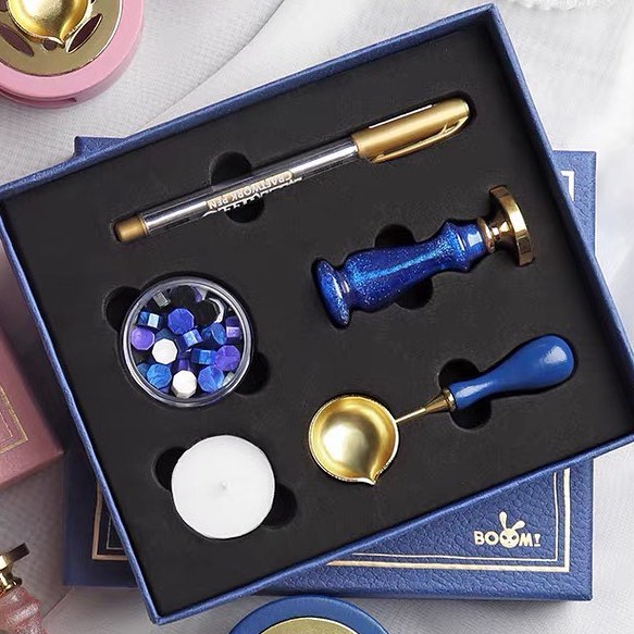 Kit De Sellos Para Lacre Cajas Color azul