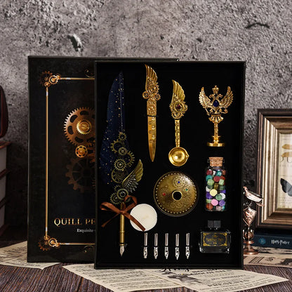 Kit de pluma y sellos estilo vintage verde