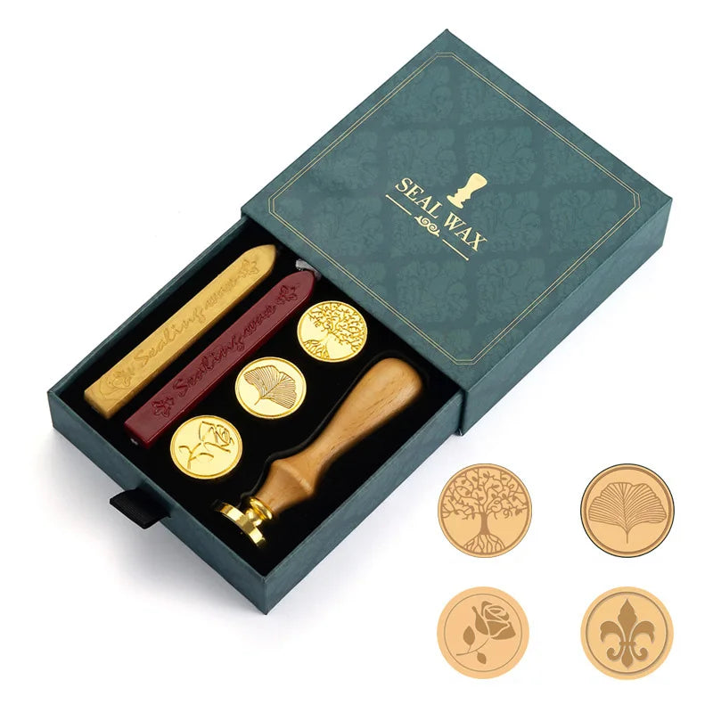 Kit de 4 sellos con barras de lacre estilo vintage