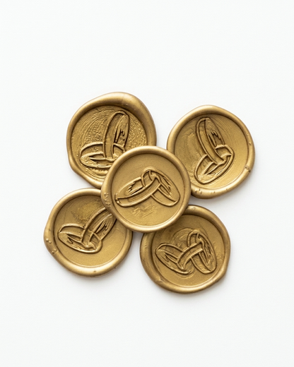 Sello de lacre dorado de argollas matrimonio con autoadhesivo 25 unidades
