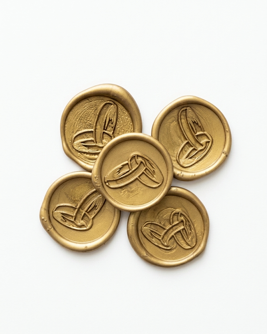 Sello de lacre dorado de argollas matrimonio con autoadhesivo 25 unidades