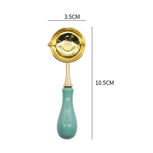 Cuchara Para Lacre Color Dorado Con Mango Madera Verde Agua