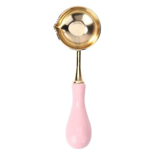 Cuchara Para Lacre Color Dorado Con Mango De Madera Rosado