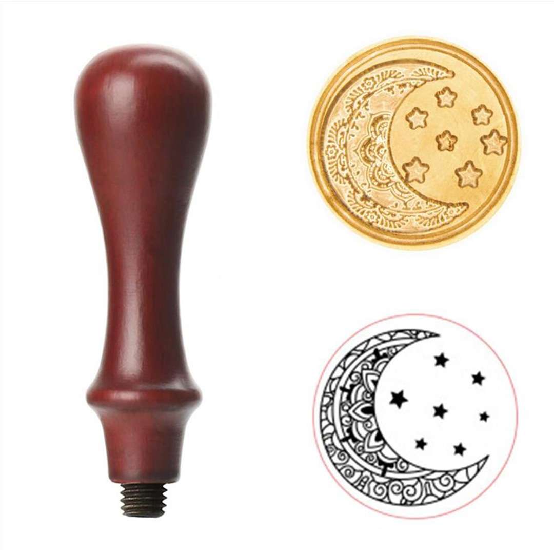 Sello Para Lacre luna y estrellas Incluye Mango Madera